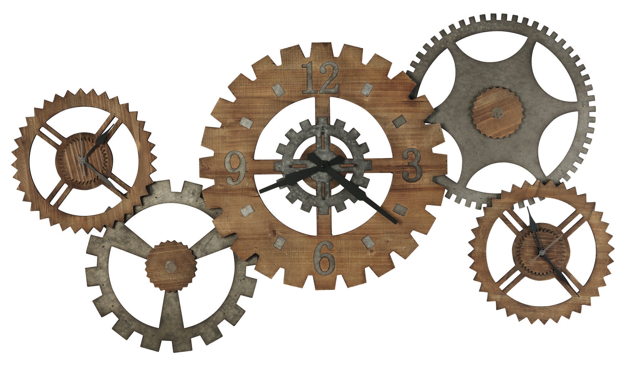 Triple-Time Industrial Gear Wall Clock — view 2